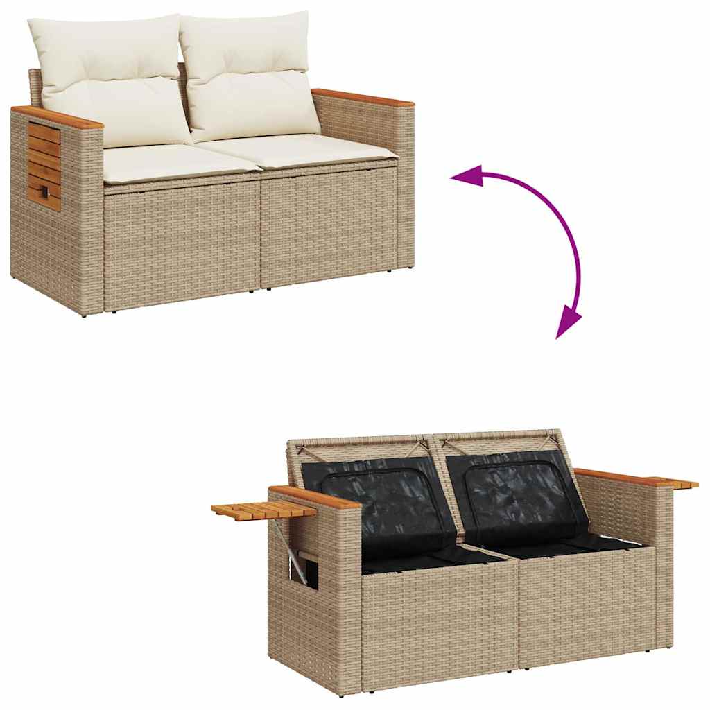 6 Piece Garden Sofa Set with Cushions Beige Poly Rattan Acacia