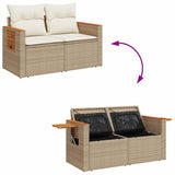 6 Piece Garden Sofa Set with Cushions Beige Poly Rattan Acacia