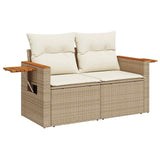 7 Piece Garden Sofa Set with Cushions Beige Poly Rattan Acacia