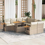 9 Piece Garden Sofa Set with Cushions Beige Poly Rattan Acacia