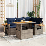 5 Piece Garden Sofa Set with Cushions Grey Poly Rattan Acacia