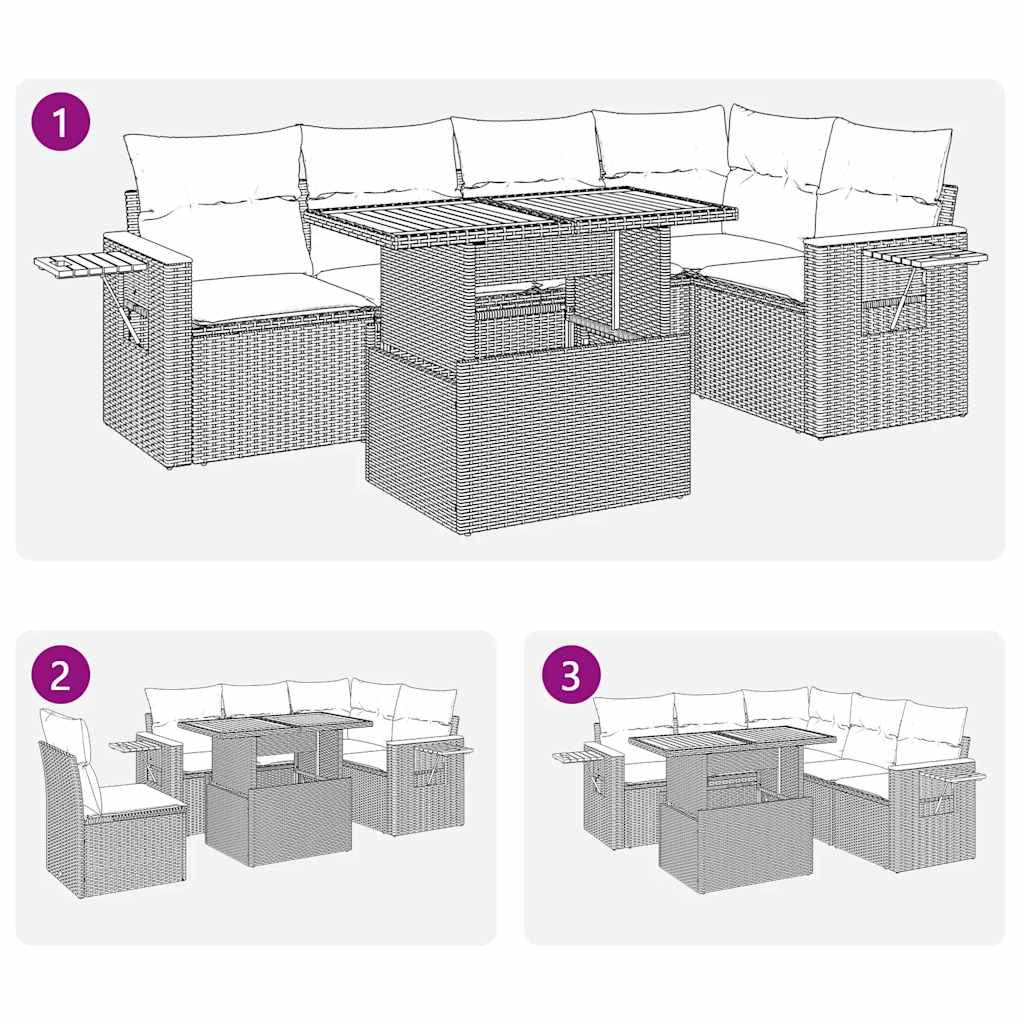 6 Piece Garden Sofa Set with Cushions Grey Poly Rattan Acacia
