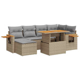 7 Piece Garden Sofa Set with Cushions Beige Poly Rattan Acacia