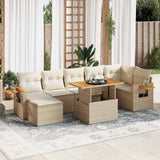 8 Piece Garden Sofa Set with Cushions Beige Poly Rattan Acacia