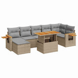 8 Piece Garden Sofa Set with Cushions Beige Poly Rattan Acacia