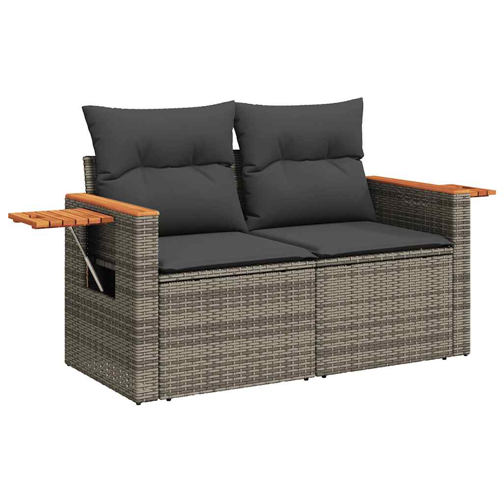 8 Piece Garden Sofa Set with Cushions Grey Poly Rattan Acacia