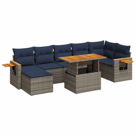 8 Piece Garden Sofa Set with Cushions Brown Poly Rattan Acacia