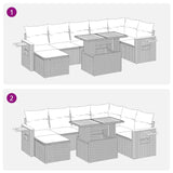 8 Piece Garden Sofa Set with Cushions Brown Poly Rattan Acacia