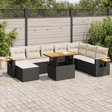 9 Piece Garden Sofa Set with Cushions Black Poly Rattan Acacia