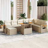 9 Piece Garden Sofa Set with Cushions Beige Poly Rattan Acacia