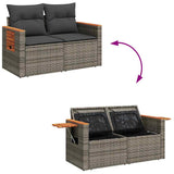 9 Piece Garden Sofa Set with Cushions Grey Poly Rattan Acacia