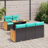 6 Piece Garden Sofa Set with Cushions Black Poly Rattan Acacia