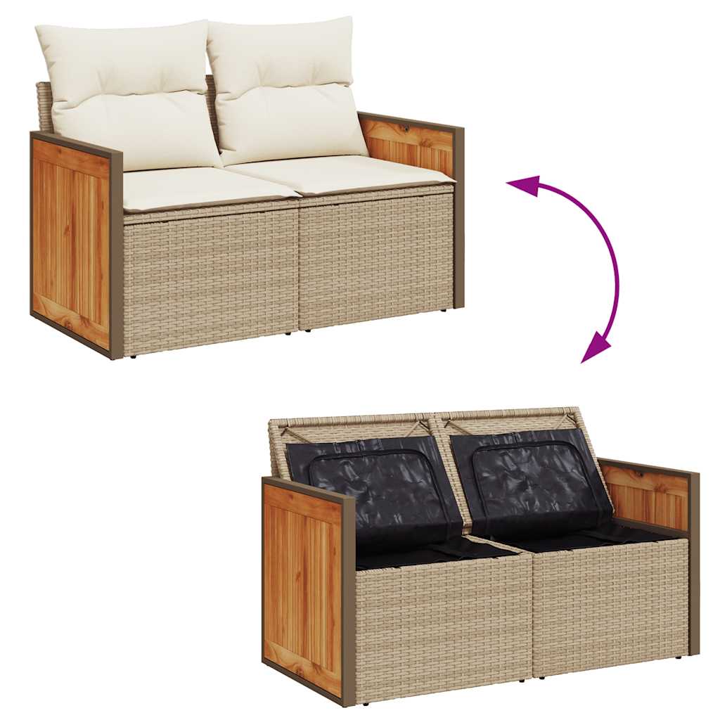6 Piece Garden Sofa Set with Cushions Beige Poly Rattan Acacia
