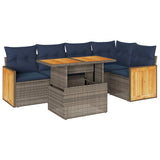 6 Piece Garden Sofa Set with Cushions Grey Poly Rattan Acacia