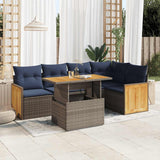 6 Piece Garden Sofa Set with Cushions Grey Poly Rattan Acacia