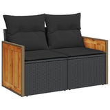 7 Piece Garden Sofa Set with Cushions Black Poly Rattan Acacia