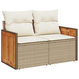 7 Piece Garden Sofa Set with Cushions Beige Poly Rattan Acacia