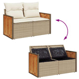 7 Piece Garden Sofa Set with Cushions Beige Poly Rattan Acacia