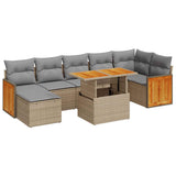 8 Piece Garden Sofa Set with Cushions Beige Poly Rattan Acacia