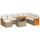 9 Piece Garden Sofa Set with Cushions Beige Poly Rattan Acacia