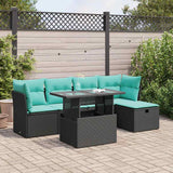 6 Piece Garden Sofa Set with Cushions Black Poly Rattan Acacia