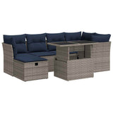 7 Piece Garden Sofa Set with Cushions Grey Poly Rattan Acacia