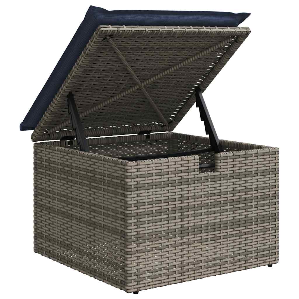 7 Piece Garden Sofa Set with Cushions Grey Poly Rattan Acacia