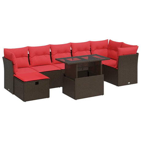 8 Piece Garden Sofa Set with Cushions Brown Poly Rattan