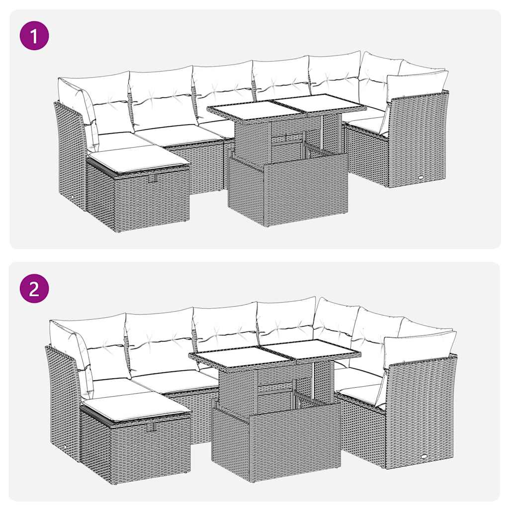 8 Piece Garden Sofa Set with Cushions Brown Poly Rattan