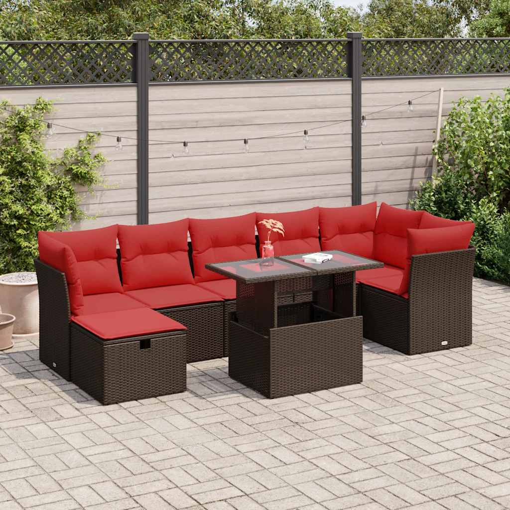 8 Piece Garden Sofa Set with Cushions Brown Poly Rattan