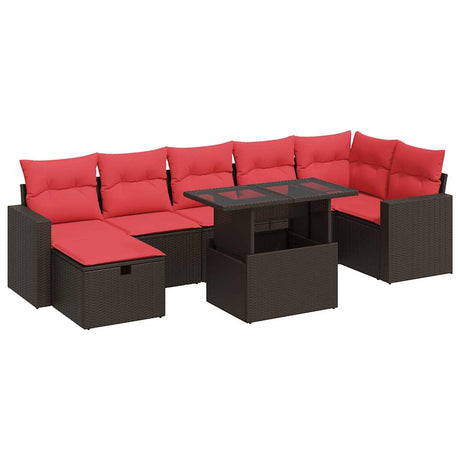 8 Piece Garden Sofa Set with Cushions Brown Poly Rattan Acacia