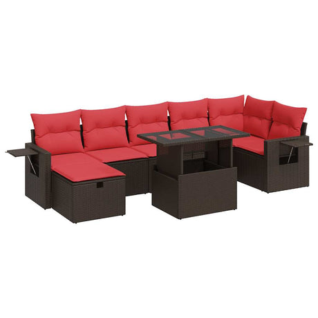 8 Piece Garden Sofa Set with Cushions Brown Poly Rattan Acacia