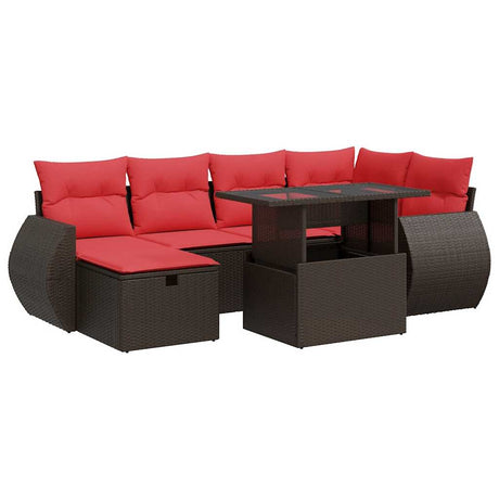 7 Piece Garden Sofa Set with Cushions Brown Poly Rattan