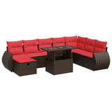 9 Piece Garden Sofa Set with Cushions Black Poly Rattan Acacia