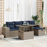 6 Piece Garden Sofa Set with Cushions Brown Poly Rattan Acacia
