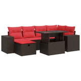 7 Piece Garden Sofa Set with Cushions Black Poly Rattan Acacia