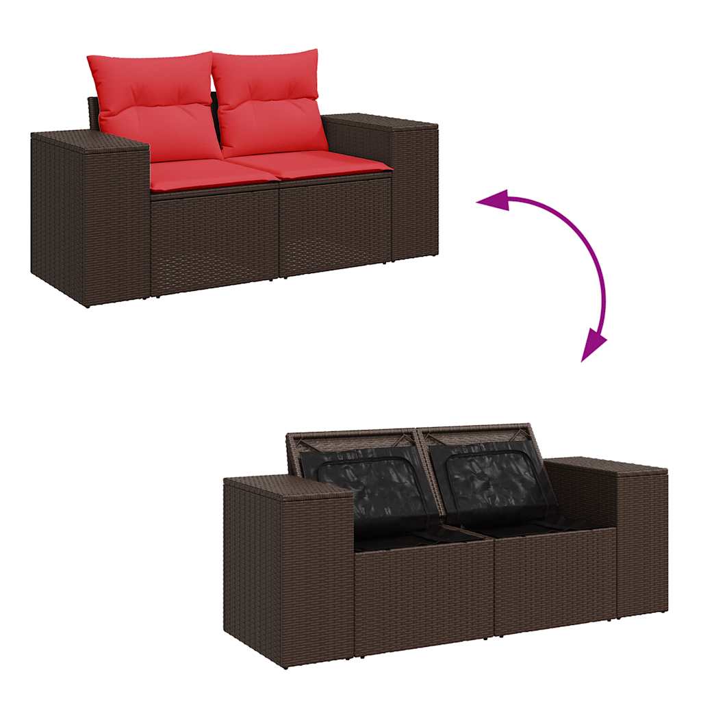 7 Piece Garden Sofa Set with Cushions Black Poly Rattan Acacia