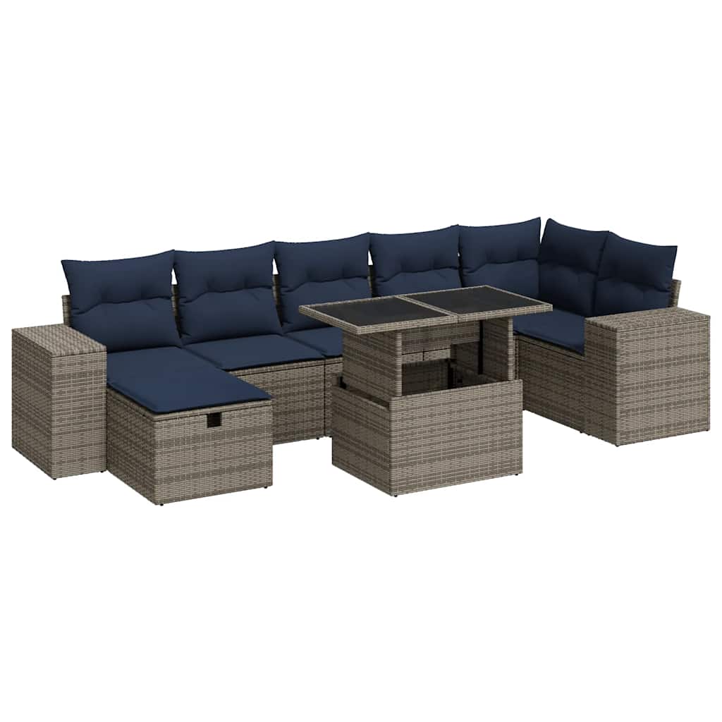 8 Piece Garden Sofa Set with Cushions Brown Poly Rattan Acacia