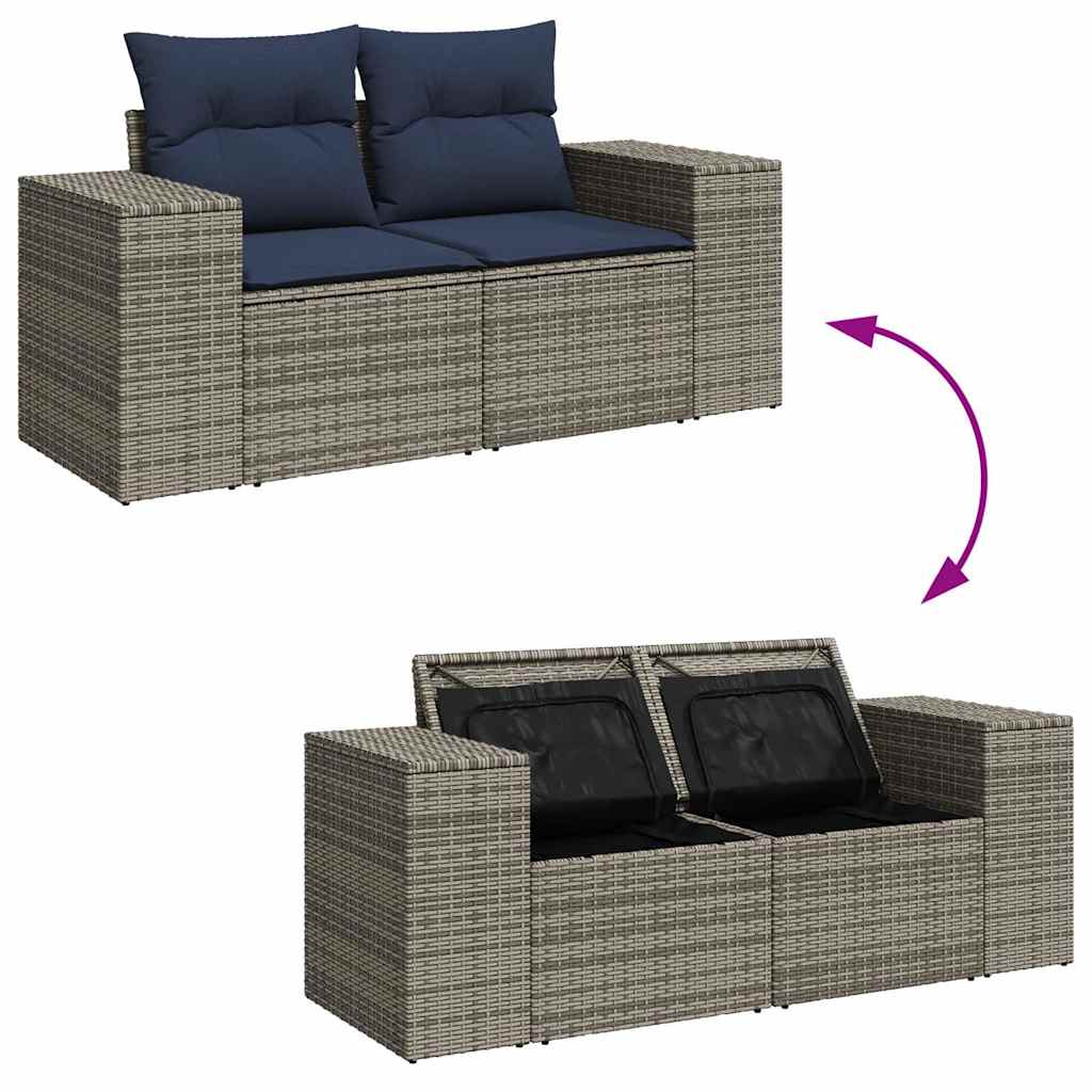 8 Piece Garden Sofa Set with Cushions Brown Poly Rattan Acacia