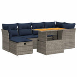 7 Piece Garden Sofa Set with Cushions Black Poly Rattan Acacia