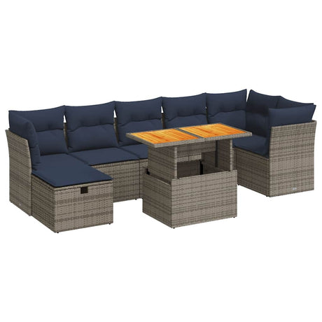 8 Piece Garden Sofa Set with Cushions Brown Poly Rattan Acacia