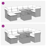 8 Piece Garden Sofa Set with Cushions Brown Poly Rattan Acacia