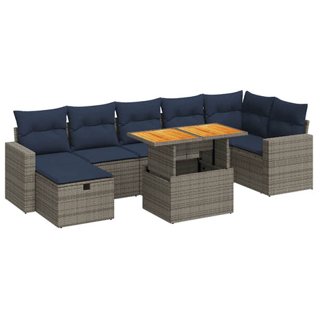 8 Piece Garden Sofa Set with Cushions Brown Poly Rattan Acacia