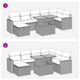 8 Piece Garden Sofa Set with Cushions Brown Poly Rattan Acacia