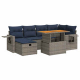 7 Piece Garden Sofa Set with Cushions Black Poly Rattan Acacia