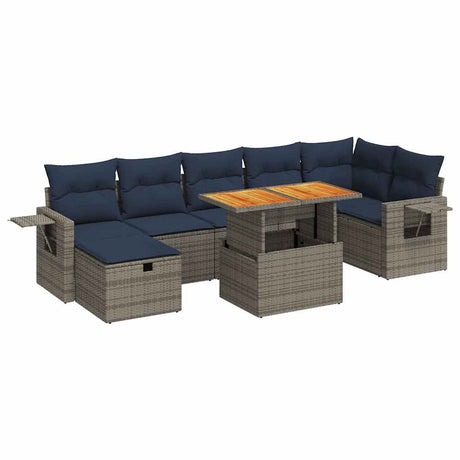 8 Piece Garden Sofa Set with Cushions Brown Poly Rattan Acacia