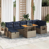 8 Piece Garden Sofa Set with Cushions Brown Poly Rattan Acacia