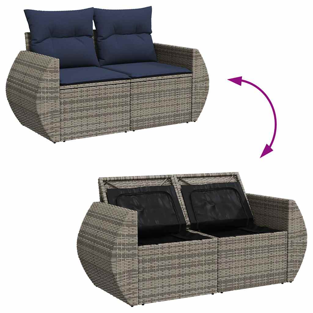 6 Piece Garden Sofa Set with Cushions Black Poly Rattan Acacia