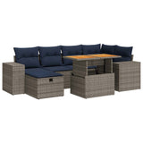 7 Piece Garden Sofa Set with Cushions Brown Poly Rattan Acacia