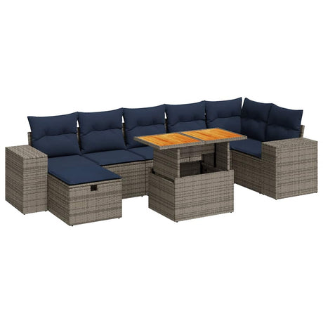 8 Piece Garden Sofa Set with Cushions Brown Poly Rattan Acacia